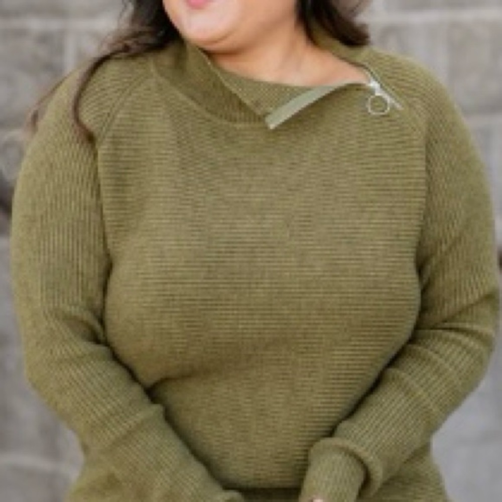 Collection by Cezele Zip Mockneck Sweater - Size S, Olive